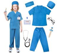 TonStyle Disfraz de Medico Niño, 8 Piezas Doctora Juguetes con Estetoscopio Realista Accesorios, Dentista Doctora Disfraz Kit Adecuado Juego de Roles Juguetes Niñas y Niños 3 Años (blue, S)