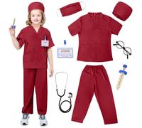 TonStyle Disfraz de Medico Niño, 8 Piezas Doctora Juguetes con Estetoscopio Realista Accesorios, Dentista Doctora Disfraz Kit Adecuado Juego de Roles Juguetes Niñas y Niños 3 Años (red, M)