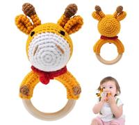 TonStyle Juguetes Sonajero de Madera para Bebé, Juguetes Ganchillo Sensoriales para la Dentición,Juguete Educativo Temprano Montessori, Juguete de Animales Suaves para Regalo Bebe de 0 3 6 12 Meses