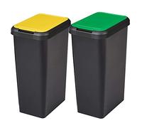 Tontarelli Set 2 Cubos de Reciclaje Touch&Lift 90 litros Color Negro con Tapa, Doble-Amarillo/Verde
