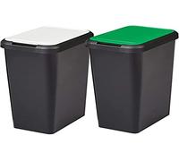 Tontarelli Set 2 Cubos de Reciclaje Touch&Lift 90 litros Color Negro con Tapa, Doble-Verde/Blanco