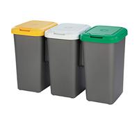 Tontarelli Set 3 PAPELERAS DE Reciclaje, Papel, Gris, 25 l