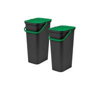 Tontarelli Set de 2 papeleras "Moda" 25L con asa verde y negro.