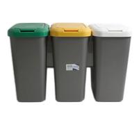 Tontarelli - Set de 3 Papeleras de Reciclaje para Orgánico, Vidrio y Plásticos - Contenedores de Clasificación de Residuos 77x32x47.5 cm para Hogar