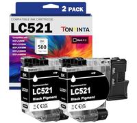 TONTINTA LC521 LC521BK Cartuchos de Tinta Compatibles Capacidad Estándar 500 Páginas para Impresoras Brother DCP-J1260W DCP-J1310DW DCP-J1313DW DCP-J1360DW DCP-J1460DW (Paquete de 2)