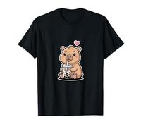 Tonto Capibara Beber Boba Tea Kawaii Lindo Camiseta