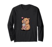 Tonto Kawaii Capibara Beber Boba Tea Lover Manga Larga