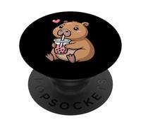 Tonto Kawaii Capibara Beber Boba Tea Lover PopSockets PopGrip Adhesivo