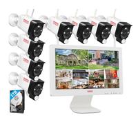 Tonton 3MP All-IN-One WLAN cámara de vigilancia con Monitor LCD de 15,6 "Pulgadas, NVR de vigilancia 1536P de 8 Canales con 8PCS 3MP CCTV Cámaras IP Disco Duro de 1TB Interior y Exterior