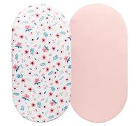 Tontukatu Juego de 2 sábanas para moisés ajustadas, elásticas, ultra suaves, para colchón rectangular ovalado, para cuna de reloj de arena, unisex, floral, rosa