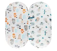 Tontukatu Juego de 2 sábanas para moisés ajustadas, elásticas, ultra suaves, para colchón rectangular ovalado, para cuna de reloj de arena, unisex, elefante tigre y zorro