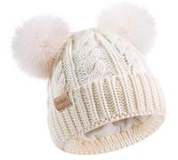 Tontuland Kids Winter Beanie Kids Warm Knitted Fleece Lined Ski Pom-Pom Warm Knitted Hat for Boys & Girls 3-9 Years, White1, Talla Unica