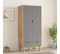 Tonture Armario OTTA marrón gris 76,5 x 53 x 172 cm madera maciza de pino con 2 cajones y compartimento grande para dormitorio, pasillo y habitación infantil