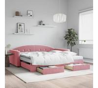 Tonture Cama de día extensible con cajones, color rosa, 100 x 200 cm, funda de terciopelo, incluye 2 colchones, sofá cama para habitaciones de invitados