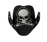 TONXX Sombrero de paja de vaquero estilo punk para hombre, sombrero de vaquero occidental con bordado de calavera, sombrero de verano a prueba de sol