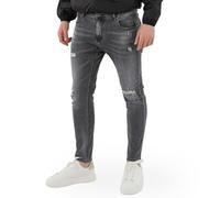 TONY BACKER - Vaqueros de hombre Slim Fit, vaqueros casuales para hombre, estilo urbano con desgarros, azul, gris, celeste, gris, 46 Slim