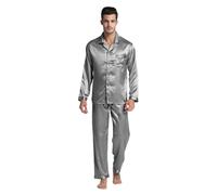 TONY & CANDICE Conjunto de pijama cl?sico de sat?n para hombre, talla extragrande, gris claro