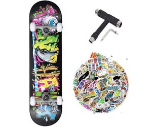 Tony Hawk - Monopatín completo profesional serie principiante 8.0" con herramienta multiusos + 50 pegatinas (ransom + sticks + tool, 8.0)