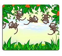 Tony Mouse Pad Caucho Natural Mousepad Fondo de Dibujos Animados Selva El Marco de la Planta Los simpáticos Monos colgados en los árboles Animales africanos