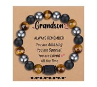 TONY & SANDY Pulseras de piedra natural para hombres, niños, hijo, nieto, sobrino, novio, papá, padrastro, regalos de cumpleaños, Navidad, Pascua, para adolescentes, niños, hombres, adultos, 20 cm