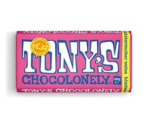 Tony's Chocolonely - Chocolate blanco con frambuesa y azúcar crepitante - Cuadro chocolate - 1 x 180 gramos - Embalaje a granel - Vegetariano - Belgium Fairtrade Chocolate