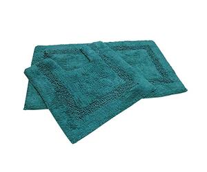 Tonys Textiles Diamante - Juego de 2 Alfombrillas Gruesas para baño e Inodoro - Acabado con Efecto Brillante - 100% algodón - Verde Azulado