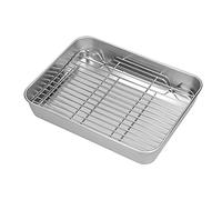 Tonysa Asador Rectangular con Rejilla, Juego de Horneado de Acero Inoxidable Fácil de Limpiar para Asar Carne, Ideal para Reuniones Familiares, 1 Bandeja para Hornear y 1 Rejilla (23.5 * 17.5 * 5CM)