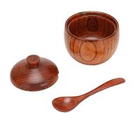 Tonysa Frasco de Madera para Especias con Tapa y Cuchara, 9x6cm | Material de madera de azufaifo natural, Diseño a prueba de polvo, Ideal para especias, salsas y sal.
