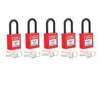 Tonysa Juego de 5 Candados de Bloqueo, Candado de Nailon Duradero con Etiqueta para Etiquetado de Seguridad en Sitios Industriales, Tamaño de 38 Mm (rojo)