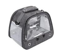Tonysa Transportín para Aves con Percha para Loros Pequeños (GRAY) | Ventana transparente, plegable, bandeja extraíble, vasos dobles para comida, correa ajustable, fácil limpieza