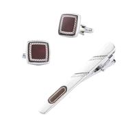 TONZN Accesorios Decorativos de Plata galvanizada, Juego de Gemelos con Clip de Corbata, Gemelos franceses (D Gris Claro)