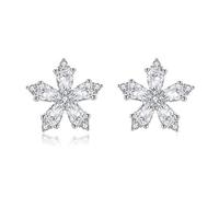 TONZN Auténtica Plata de Ley 925, Pendientes de Tuerca de Flor de Hielo de Cristal de Invierno para Mujer, Pendientes de Plata de Ley, joyería