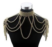 TONZN Cadena de cuentas largas, collar de perlas simuladas gruesas, joyería para el cuerpo para mujer, collar llamativo de disfraz, un color