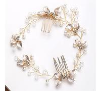 TONZN Diadema con Forma de Hoja de Perla, Accesorios para el Cabello, Accesorios para el Cabello de Mujer, Diadema de Boda (Dorada)
