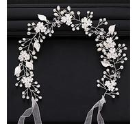 TONZN Diadema con Hojas y Flores de Perlas de Cristal, Tocado de Enredadera, Accesorios para el Cabello para Novias y Bodas, joyería, Diadema con Enredadera (Plata)