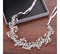 TONZN Diadema de Boda con Perlas y Hojas de Diamantes de imitación, Accesorios para el Cabello de Boda, Diadema de Cristal con Diamantes de imitación (Plata, 1 Pieza (1 Paquete))