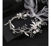 TONZN Diadema de Boda, Tocado de Novia de Cristal, Accesorio para el Cabello con Flores, Tocado de Mujer, Enredadera de Flores para el Cabello (Organza Blanca)