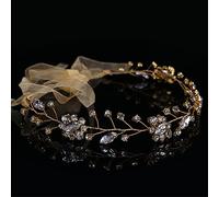 TONZN Diadema de Cristal Hecha a Mano, Accesorios para el Cabello para Mujer, Accesorios para la Frente, Cinta, Accesorios para el Cabello para Novias y Bodas (Oro, 1 Pieza (1 Paquete))