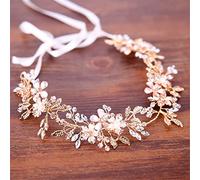 TONZN Diadema de Novia con Flores y Cristales de imitación, Accesorio para el Cabello Hecho a Mano, Diadema de Boda (Dorada, 1 Pieza (1 Paquete))