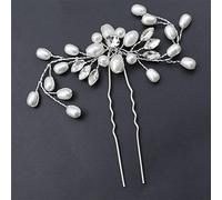 TONZN Diadema de Novia con Perlas de Cristal, Horquilla para el Pelo, Tocado de Novia con Diamantes para Dama de Honor (Plata)