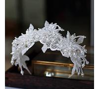 TONZN - Diadema de perlas de diamante hecha a mano con encaje y perlas para mujer, diadema de perlas y diadema floral, accesorios para el cabello de novia