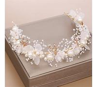 TONZN Diadema de Perlas y Diamantes de imitación, Accesorio para el Cabello Dorado, Tocado Hecho a Mano para Mujer, Diadema de Novia, Accesorios para el Cabello de Boda (Dorado)