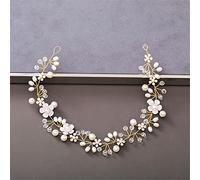 TONZN Diadema de Perlas y Diamantes de imitación para Mujer, Accesorio para el Cabello de Boda, Tocado de Novia, Diadema Plateada (Oro Claro 6)