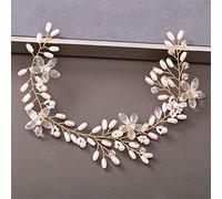 TONZN Diadema de Perlas y Diamantes de imitación para Mujer, Accesorios para el Cabello para Bodas, Tocado de Novia, Accesorios para el Cabello, Diadema Plateada (Oro Claro 3)