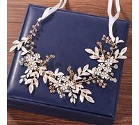 TONZN Diadema Nupcial con Cuentas de Cristal de aleación de champán y Flores, Peine para el Cabello, Diadema Nupcial de Princesa (Dorada)