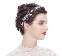 TONZN Elegante WomeBridal CrowLadies Rhinestone Perlas de imitación Flores niñas Diadema Nupcial CrowLeaves Tocado Dorado Bridemaid