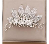 TONZN Horquilla para el Pelo de Novia con Diamantes, Flores, Hojas y Perlas, Accesorios para el Cabello para Mujer, Diadema con Clip para Boda