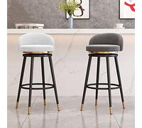 TONZN Juego de 2 taburetes de Bar giratorios de Terciopelo Estilo rústico, Asiento tapizado Blanco Giratorio, Patas de Metal Dorado de 25,59 Pulgadas (Blanco 65 cm (25,59 Pulgadas))
