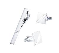 TONZN Juego de Gemelos con Clip de Corbata de Metal Cepillado Cuadrado Plateado Juego de Gemelos franceses para Hombres (D Gris Claro)