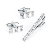 TONZN Juego de Gemelos con Clip de Cuello de Metal de Malla galvanizada, Clip de Gemelos franceses para Hombres (D Gris Claro)